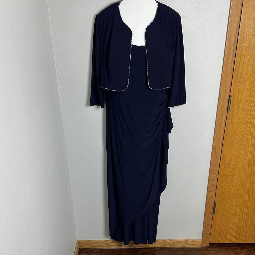 Alex Evenings Navy Maxi Dress with Beaded Cropped Jacket